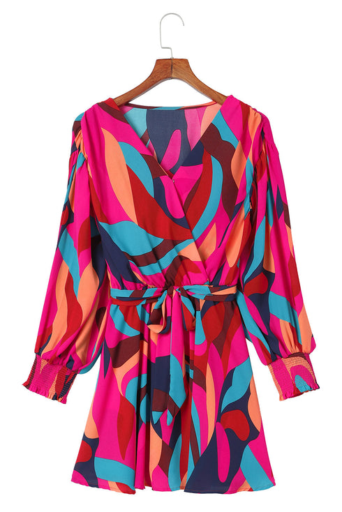 Abstract Swirl Print Surplice Tie Waist Dress