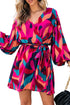 Abstract Swirl Print Surplice Tie Waist Dress