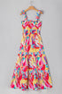 Abstract Swirl Print Tiered Tie Shoulder Maxi Dress
