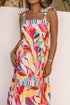 Abstract Swirl Print Tiered Tie Shoulder Maxi Dress