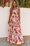 Abstract Swirl Print Tiered Tie Shoulder Maxi Dress
