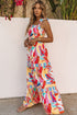 Abstract Swirl Print Tiered Tie Shoulder Maxi Dress