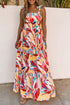 Abstract Swirl Print Tiered Tie Shoulder Maxi Dress