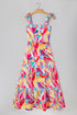 Abstract Swirl Print Tiered Tie Shoulder Maxi Dress