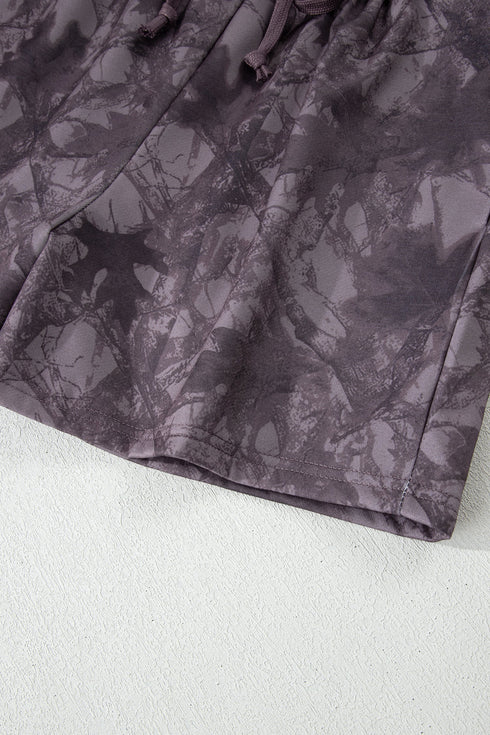 Abstract Woodland Print Baggy Pullover Drawstring Short Sets