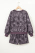 Abstract Woodland Print Baggy Pullover Drawstring Short Sets