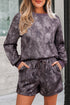 Abstract Woodland Print Baggy Pullover Drawstring Short Sets