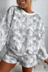 Abstract Woodland Print Baggy Pullover Drawstring Short Sets