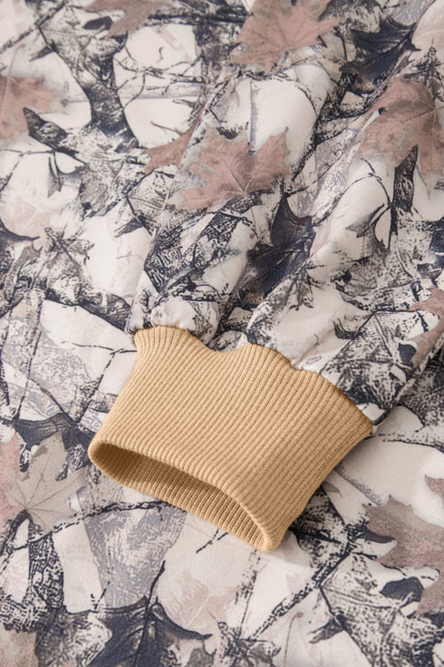Abstract Woodland Print Long Sleeve Casual Short Set