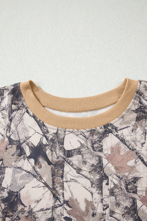 Abstract Woodland Print Long Sleeve Casual Short Set