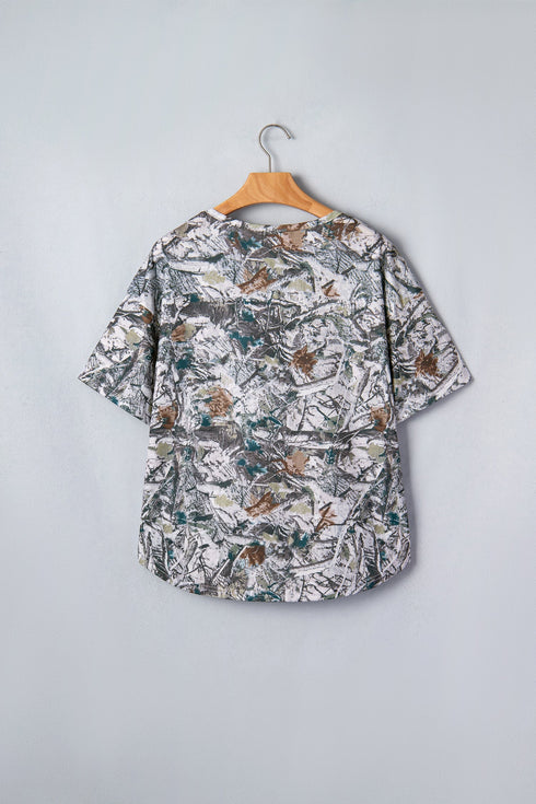 Abstract Woodland Print Western Henley Tunic Shirt