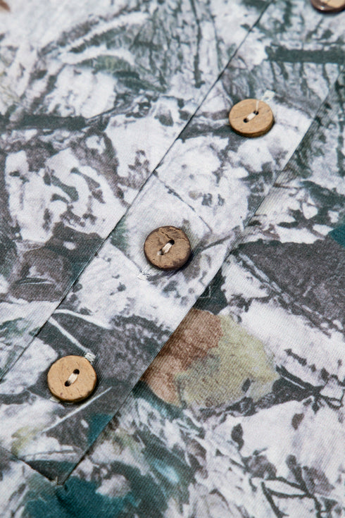 Abstract Woodland Print Western Henley Tunic Shirt