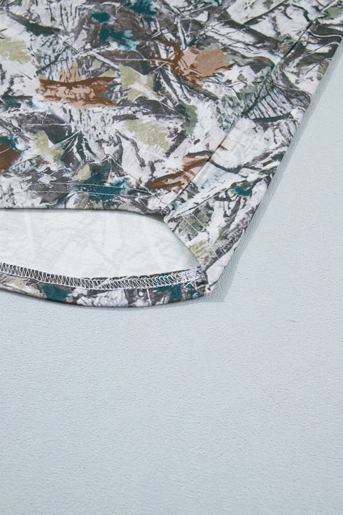 Abstract Woodland Print Western Henley Tunic Shirt