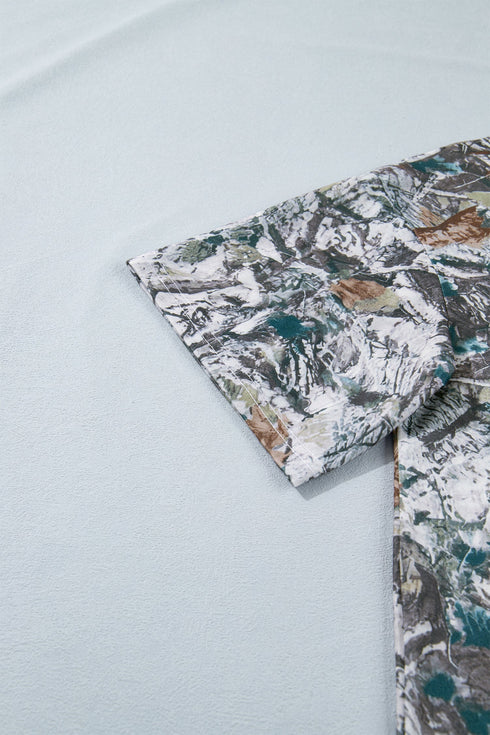 Abstract Woodland Print Western Henley Tunic Shirt