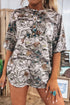 Abstract Woodland Print Western Henley Tunic Shirt