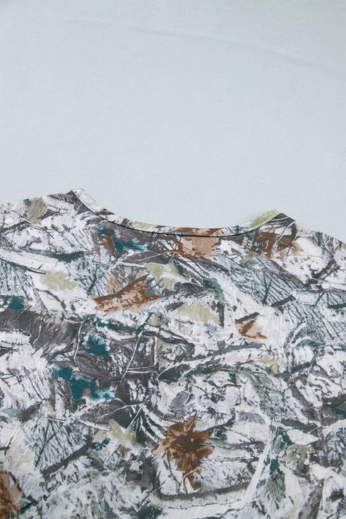 Abstract Woodland Print Western Henley Tunic Shirt