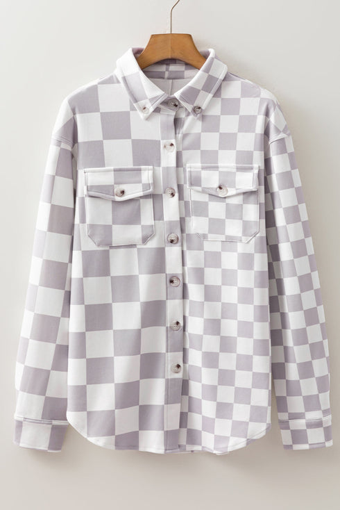 Checkered Print Flap Pocket Button Front Shacket