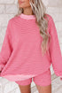 Striped Ribbed Patchwork Mock Neck Baggy Pullover Short Set