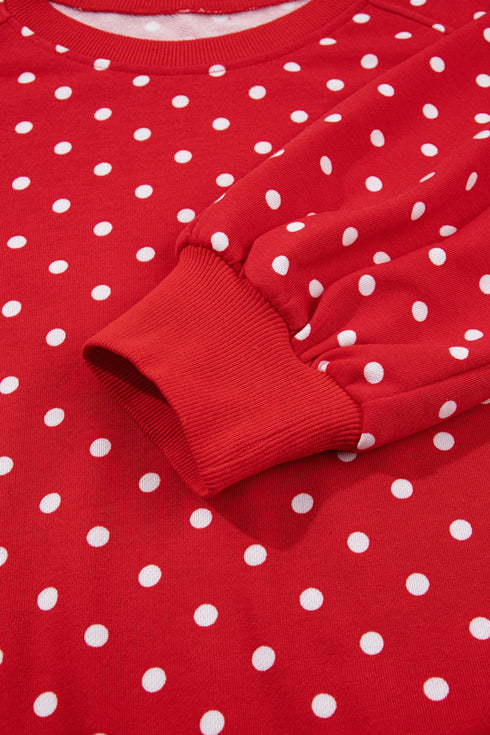 Polka Dot Drawstring Wide Leg Long Sleeve Pant Set