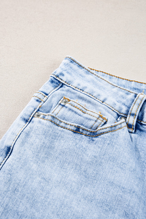 Casual Acid Wash Straight Leg Denim Jeans