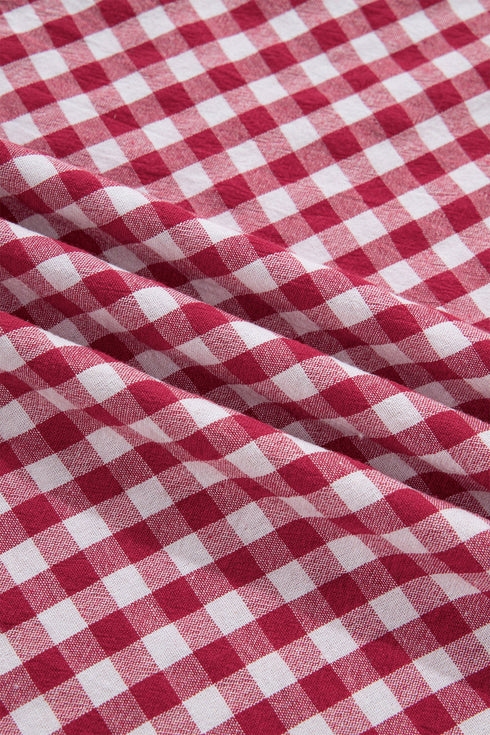 Gingham Striped Patchwork Half Zip Plaid Blouse