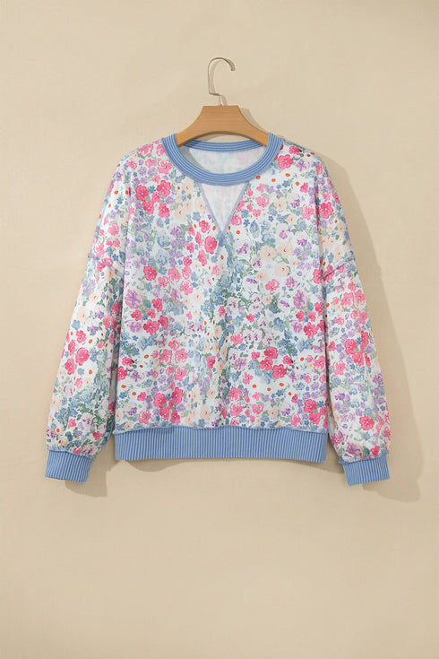All Over Floral Print Round Neck Long Sleeve Top