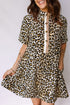 Leopard Print Half Button Short Sleeve Loose Mini Dress