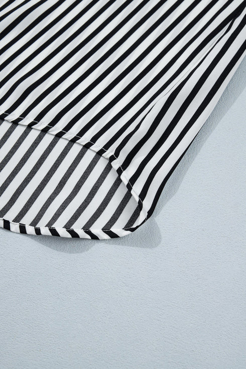 Striped Pattern Half Sleeve Button Up Blouse
