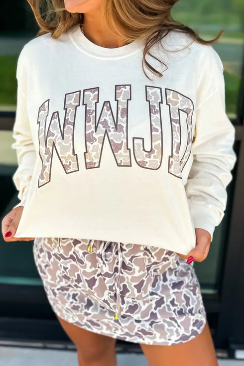 Camouflage Inspirational Letter Print Graphic Long Sleeve Tee