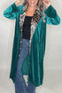 Leopard Print Velvet Lapel Collar Open Front Cardigan