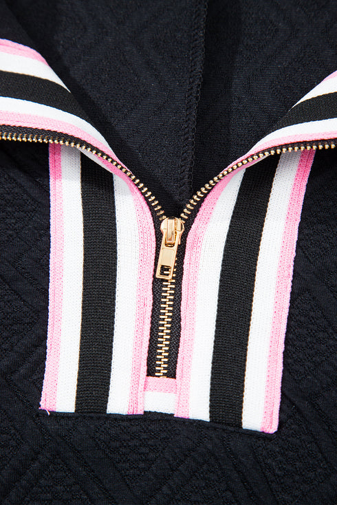 Textured Striped Collared Zip Up Two Piece Dress