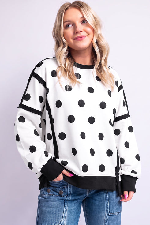 Polka Dot Patchwork Round Neck Baggy Sweatshirt