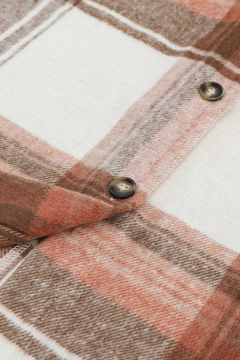 Casual Plaid Print Flap Pocket Long Shacket