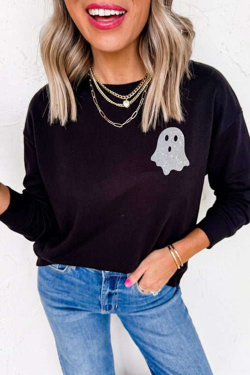 Round Neck Ghost Print Regular Fit Graphic Long Sleeve Tee