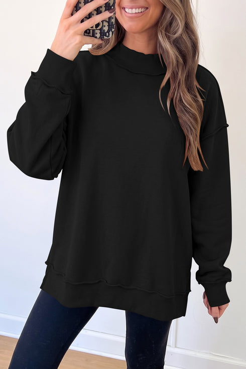 Reversible Mock Neck Oversize Drop Shoulder Sweatshirt