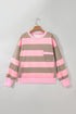 Striped Patch Pocket Split Hem Oversized Long Sleeve Sweatshirt