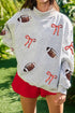 Sequin Rugby Bow Graphic Mock Neck Relaxed Pullover Sweatshirt