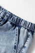 Acid Wash Exposed Seam Elastic Waist Wide Leg Jeans