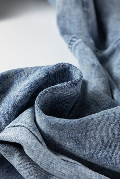 Acid Wash Exposed Seam Elastic Waist Wide Leg Jeans