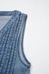 Acid Wash Pintuck Tie V Neck Denim Wide Leg Jumpsuit