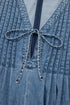 Acid Wash Pintuck Tie V Neck Denim Wide Leg Jumpsuit