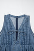 Acid Wash Pintuck Tie V Neck Denim Wide Leg Jumpsuit