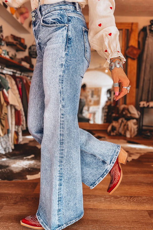 Acid Wash Pocket Detail Western Flare Jeans
