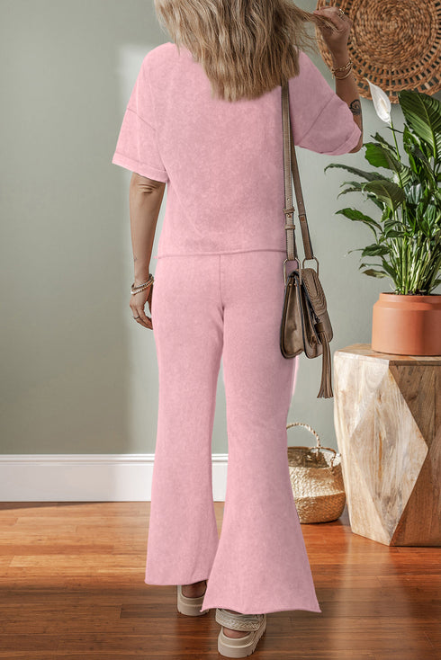Acid Wash Star Applique Rolled Trim Pants Set