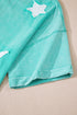 Acid Wash Star Applique Rolled Trim Pants Set