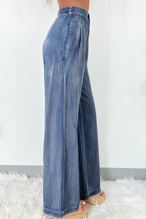 Acid Wash Wide Leg High Rise Denim Jeans