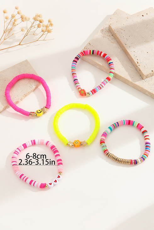 Acrylic Bead Smile Face Flower Stretch Bracelet Set