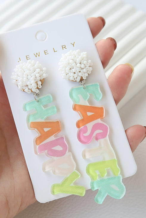 Acrylic Beaded Letter Graphic Statement Drop Earrings