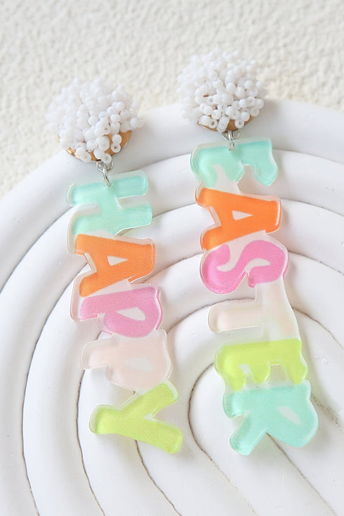 Acrylic Beaded Letter Graphic Statement Drop Earrings