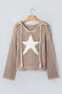 Acrylic Star Pattern Crochet Hooded Drawstring Sweater